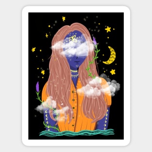 Magical Lady In The Night Sky Sticker